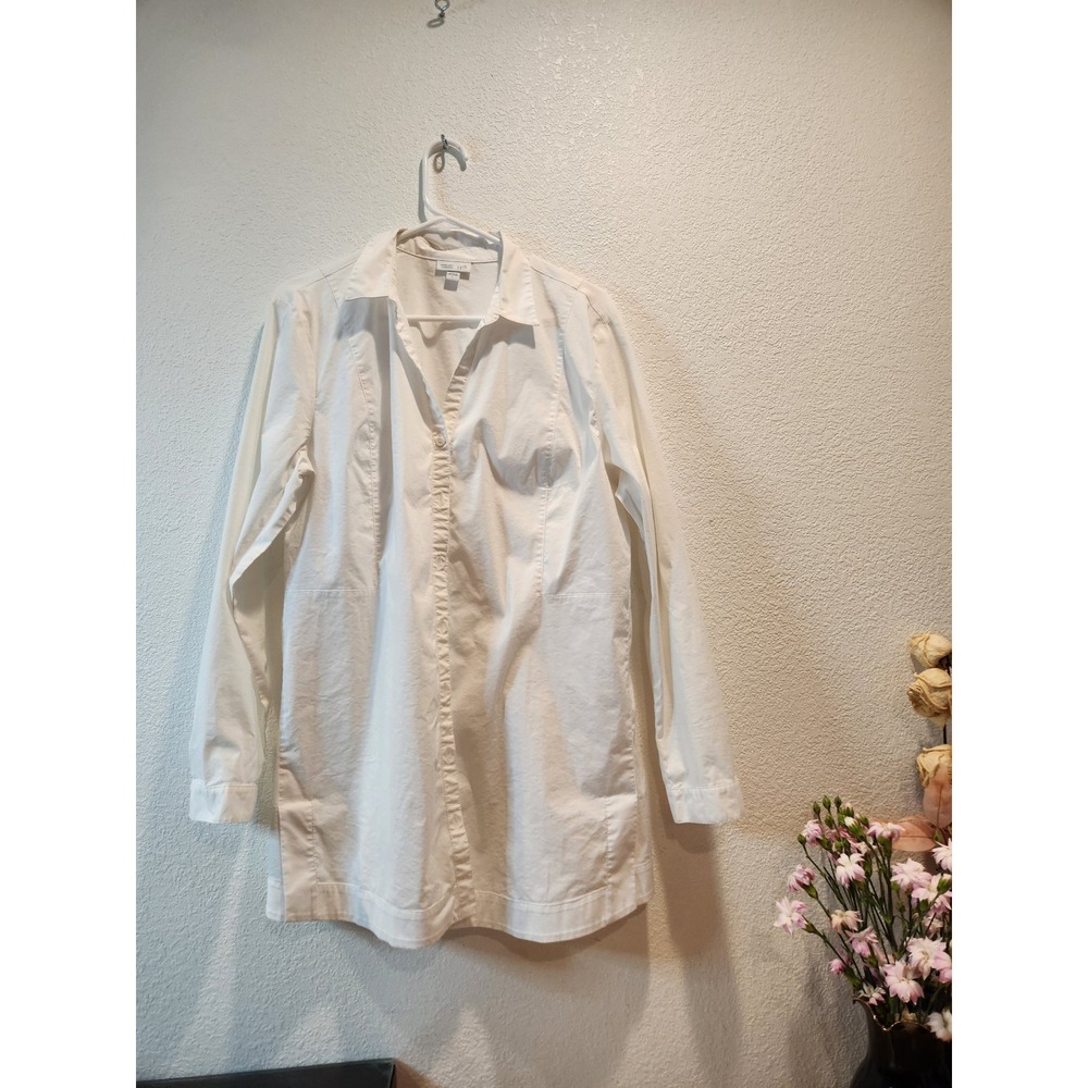 J.Jill White Shirt Collection Long Button Tunic Shirt Size L Cotton Stretch